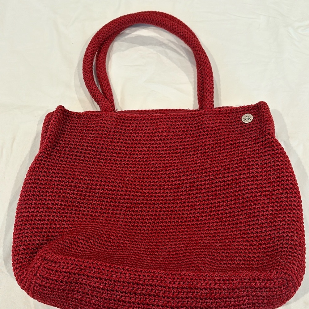 Super cute, The Sak red crocheted bag